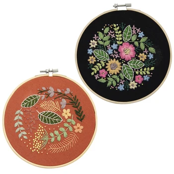 

2 Set Of Embroidery Starter Kit Floral Cross Stitch Kit For Beginners Adults Kids Bamboo Hook Tools Patterned Embroidery Cloth