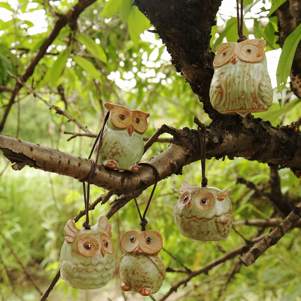 

High quality 5pcs Creative Ceramic Owl Wind Chimes Ornaments Retro Owl Wind Bells Window Pendant Room Home Decor Birthday Gifts