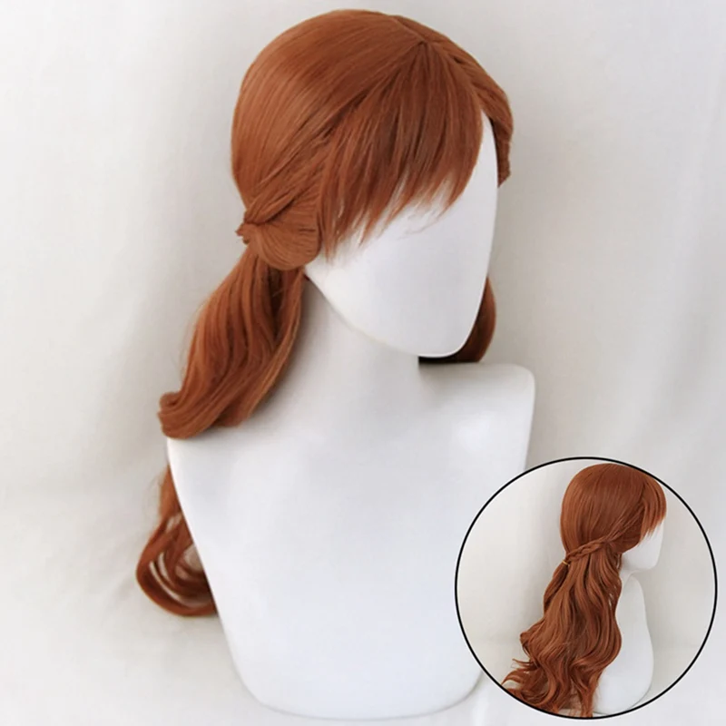 

Anna Cosplay Wig Princess Braid Wigs Hair Long Brown Wave Cosplay Costume Halloween Heat Resistant Synthetic Wig + Wig Cap