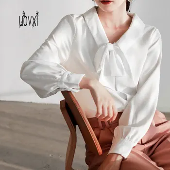 

Autumn and winter doll collar ribbon shirt retro art elegant woman fresh bow chiffon temperament long sleeve lining office base