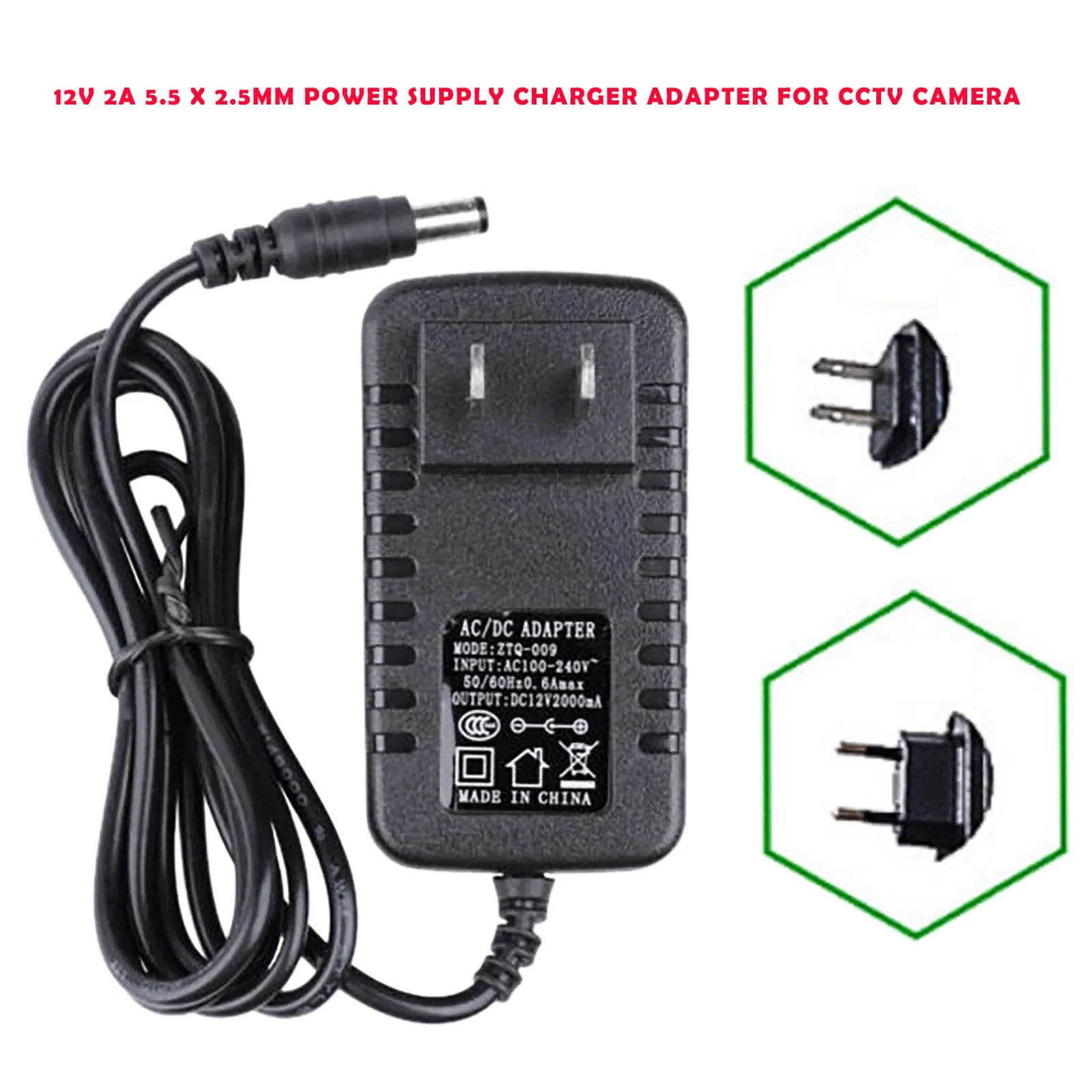 1 metro de la UE nos enchufe de CA dc/Dc cargador/Adaptador de corriente 3m Cable de alimentación para cámara Cctv Ac 100-240v dc 12v 2a (2,5mm * 5,5mm) #6