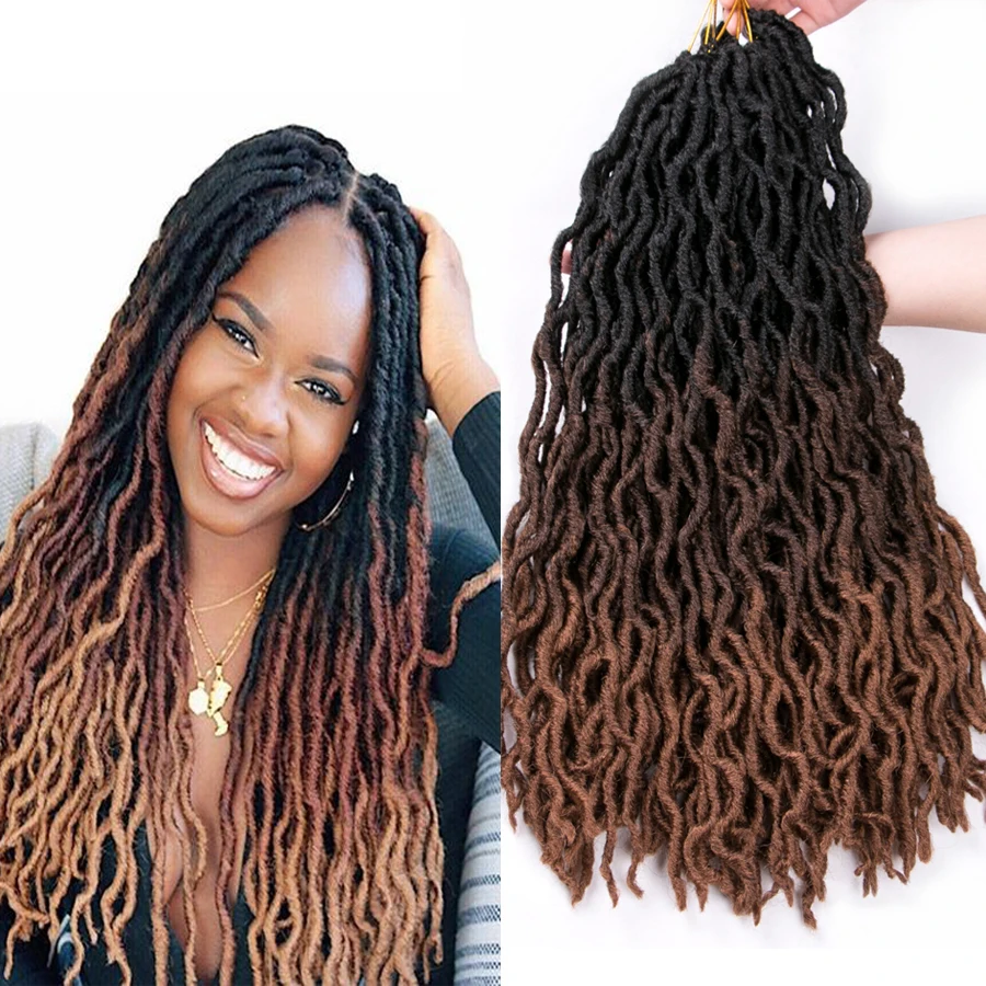 Faux Locs Curly вязание крючком косички 20 дюймов 24 корней/упаковка, Locs твист Омбре синтетические косички наращивание волос черный, коричневый