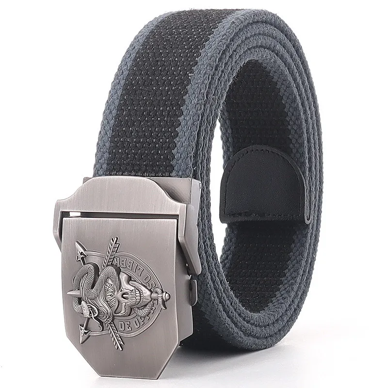 mens brown belt Outdoor Mens Metal Slide Buckle Waist Belts Breathable Canvas Skull Military Fashion Unisex Jeans Accessories Leisure Strap types of belts