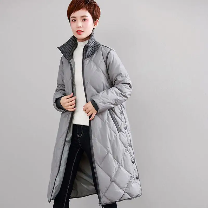 gray Новые зимние женские модные Свободные повседневные пуховые хлопковые куртки Женская Толстая теплая хлопковая стеганая верхняя одежда, длинное пальто парки T04 - Цвет: gray