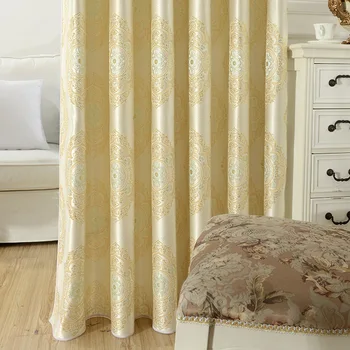 

Luxury gold blackout curtains for living room bedroom thick jacquard yellow pink European curtain window drapes