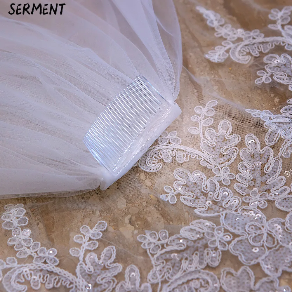 SERMENT Cathedral Wedding Veil Bead Edge Three-Layer Apliqued 400cm Lace Sequins Long Tailed Bride Veil White Wedding Accessorie SERMENT Cathedral Wedding Veil Bead Edge Three-Layer Apliqued 400cm Lace Sequins Long Tailed Bride Veil White Wedding Accessorie