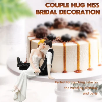 

The Look of Love Bride and Groom Couple Wedding Cake Topper Couple Sitting on Edge Hand Painted Porcelain Bride Groom Cake Toppe