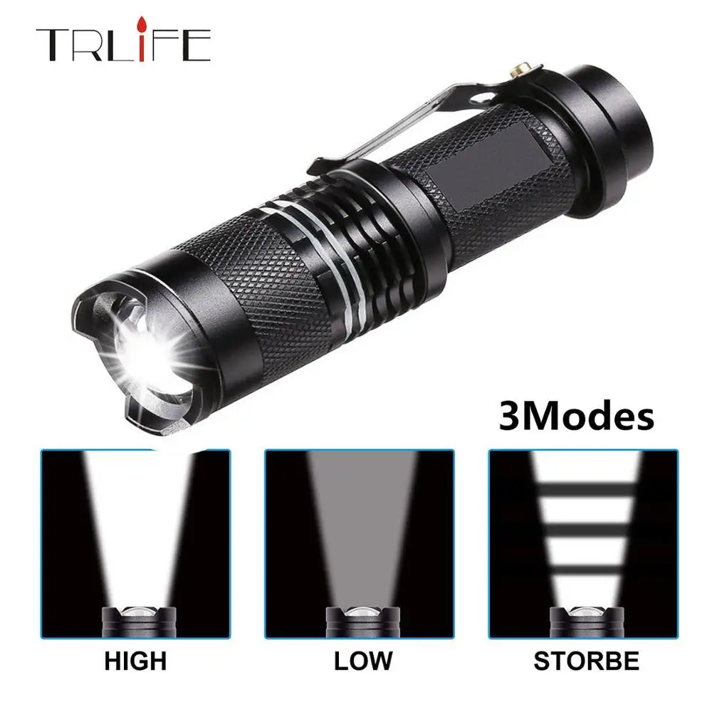 

LED Flashlight 3800lumen cree xm-l2 zoomable led torch for 18650/26650/AAA black aluminum led flashlights for hunting Camping