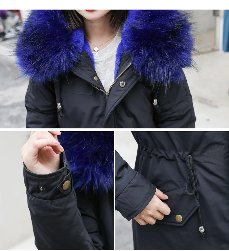 Parka Coat Long Winter Jacket Women Warm Big Fur Plus Size Female Lady Overcoat Outwear Clothes Black Windproof Tops Hat