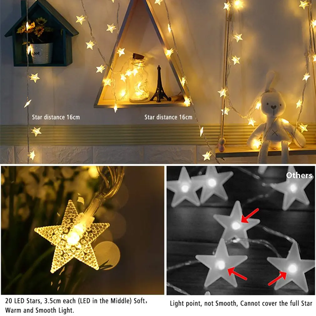 Светильник-гирлянда в форме звезды с питанием от аккумулятора, гибкий Сказочный светильник, настенный светильник, Рождественское украшение, вечерние, наружные, внутренние, гирлянды