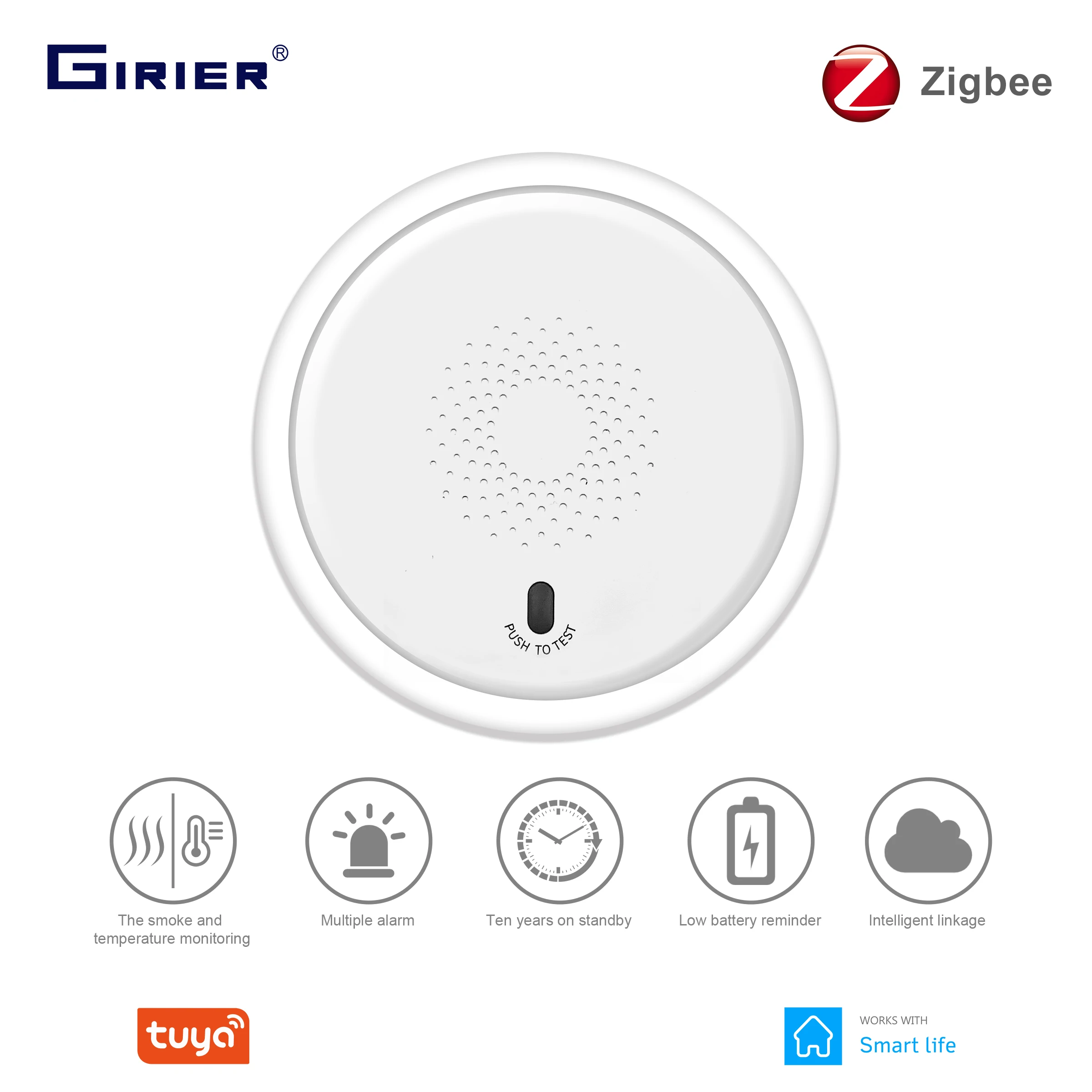 

Tuya ZigBee Smart Smoke Sensor Detector, Security Alarm for Smart Home Security System, Works with Smart Life App, Hub Required