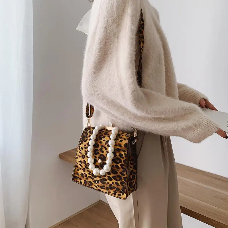 

Fashion Leopard Crossbody Bags Fashion Durable Women Leather Shoulder Pearl Top-handle Shopping Handbag Messenger Bag