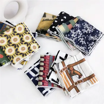 

55*55cm Square Scarf Hair Tie Band Women Elegant Small Animal Skinny scarf Head Neck Silk Scarf, Cotton Line square scarves