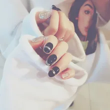 Маникюр готовый продукт онлайн Стиль Знаменитостей INS черный и белый с рисунком поддельные ногти готовой Продукт блесток Маникюр Pa