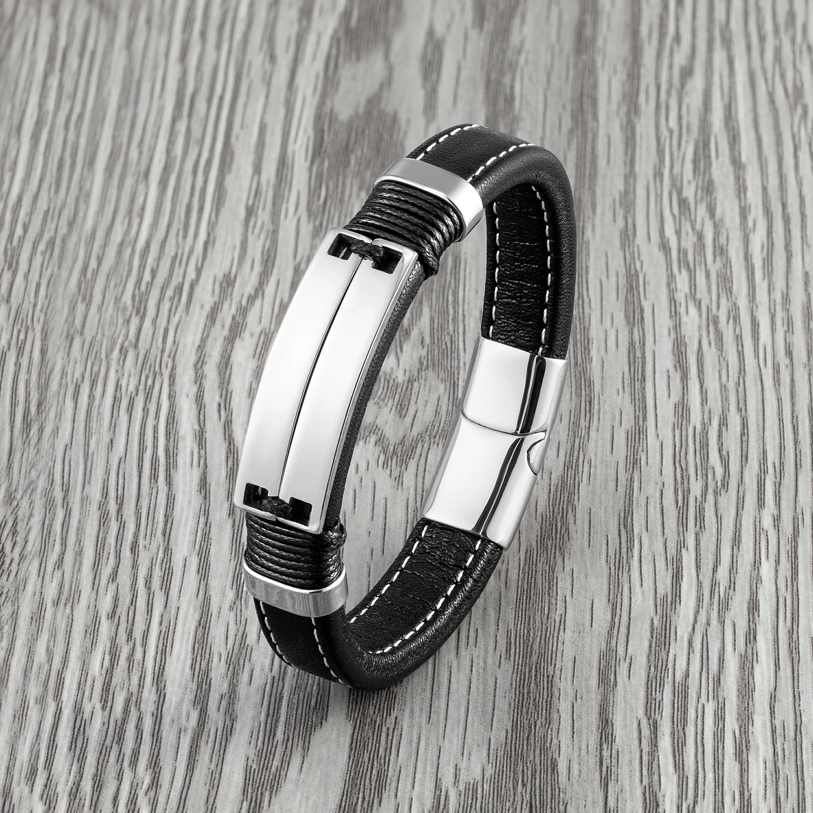 Men's Bracelet Charm bracelet jewelry Stainless Steel Leather Rope Bracelet