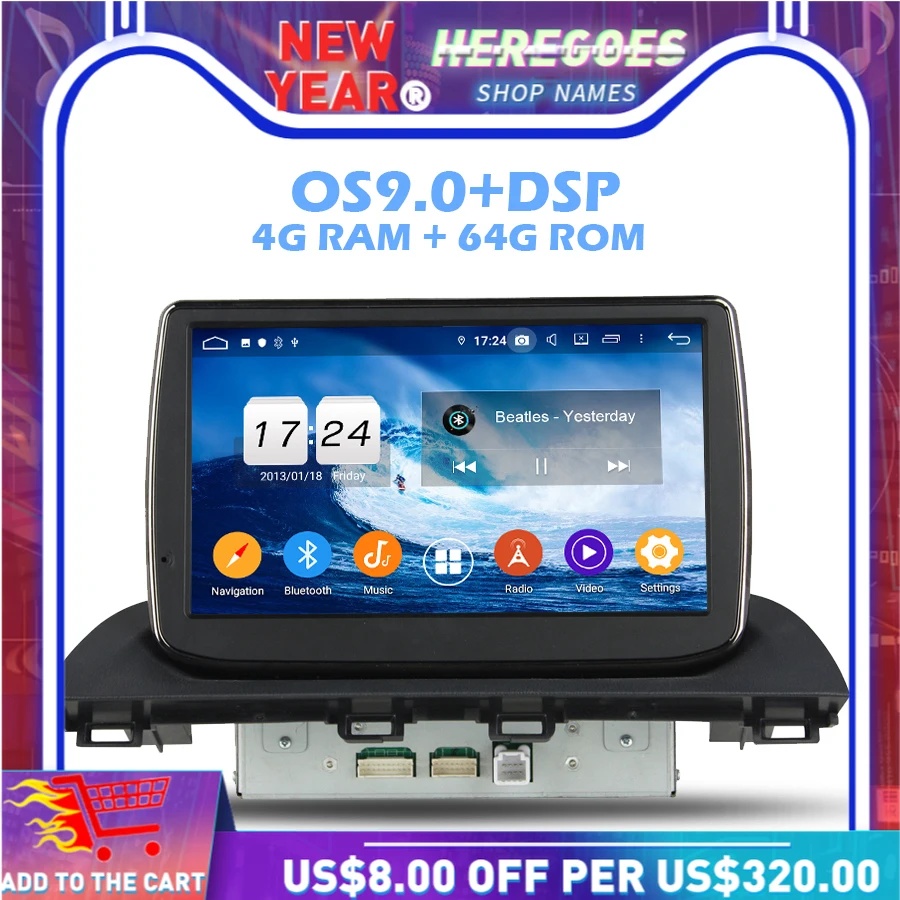 Новейший DSP ips Android 9 0 4 Гб + 64 ГБ 8 ядерный автомобильный dvd-плеер gps карта радио wifi