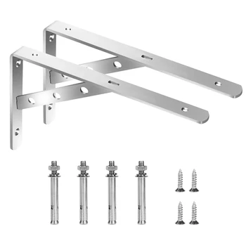 

2 Pcs Wall Mounted Shelf Bracket 90 Degree Heavy Duty L Shelf Brackets Stainless Steel Support Joint(155X250mm)