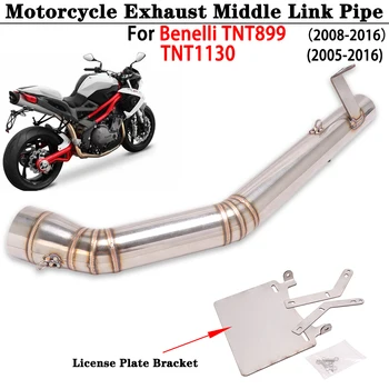 Motorcycle Exhaust Middle Link Pipe For Benelli TNT899 2008-2016 TNT1130 2005-2016 With License Plate Bracket Stainless Steel