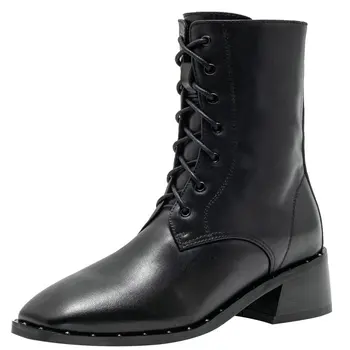

Fashion Autumn And Winter Shoes For Women 2021 Newest Genuine Leather Ankle Boots Cross Tied Working Basic Shoes Woman