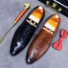 

Autumn Winter Genuine Leather Shoes Men Tide Brand Leather Shoes Youth All-Match British Crocodile Pattern Business Formal Shoes