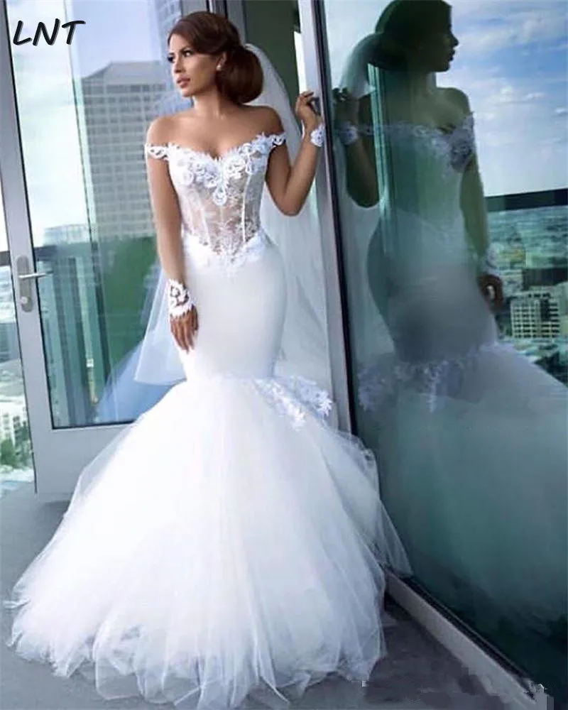 

Off the Shoulder Mermaid Wedding Dresses Long Sleeves Bridal Dresses Custom
