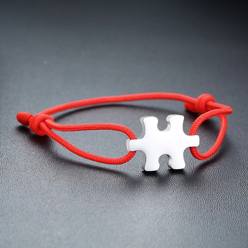 Blank Red Puzzle Vnox персонализировать выгравировать имя любви из нержавеющей стали Пазлы Сердце Монета браслеты с подвесками для женщин мужчин цепочка веревка ручной работы - Окраска металла: Blank Red Puzzle