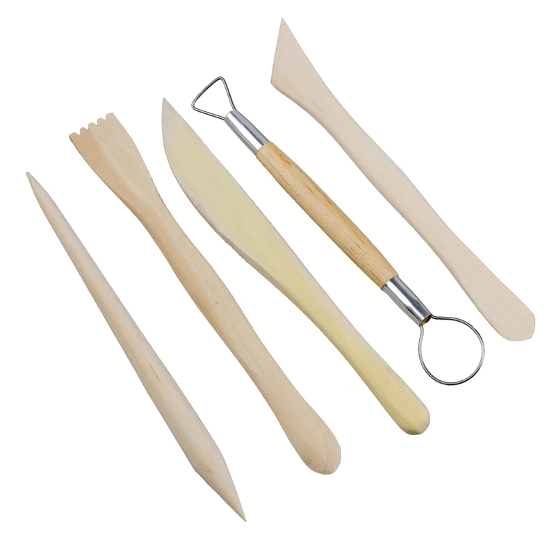 

Promotion--5Pcs Wooden Pottery Clay Sculpture Carving Tool Set