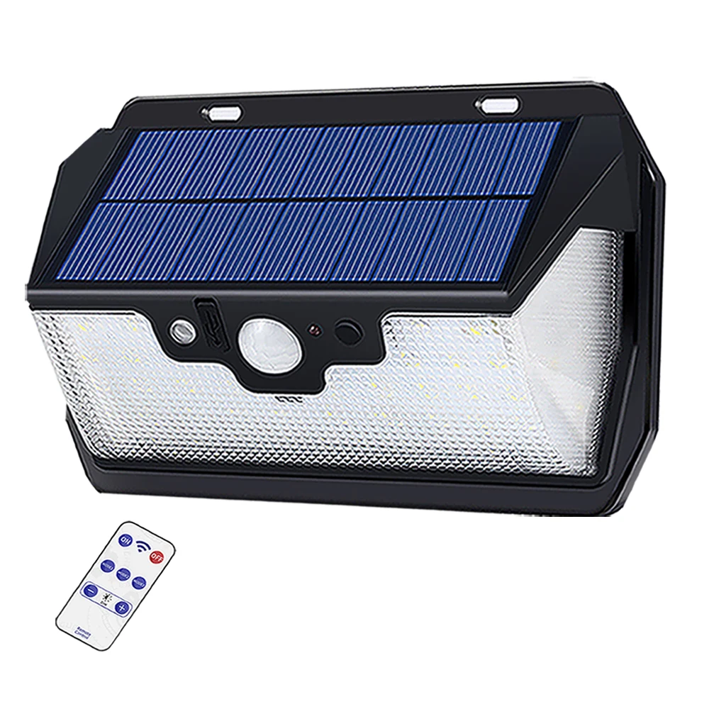 

55 LED 900lm Solar Light remote control radar smart 3 side lighting Energy Saving Motio IP camp street wall lamp yard ca
