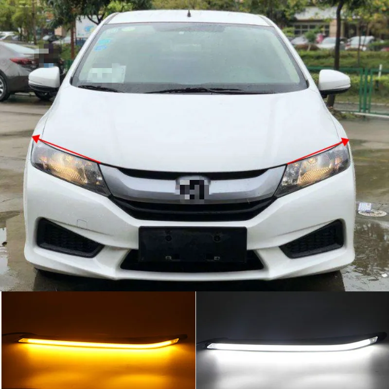 

2Pcs LED Daytime Running Light Yellow Turn Signal Car Headlight Eyebrow Decoration For Honda City Grace 2015 2016 2017 2018