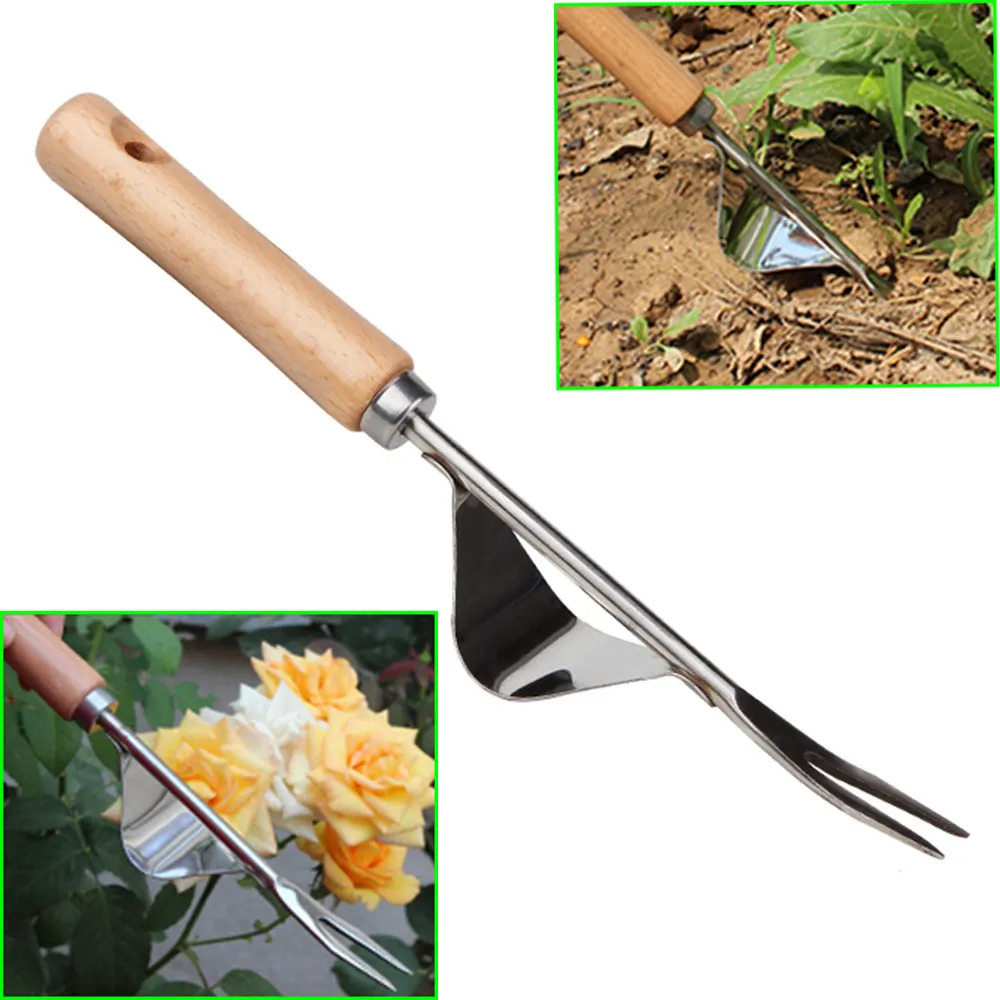 

Garden Weed Remover Fork Manual Weed Snatcher Digging Fork Remove Stainless Steel Weeds Forks Wood Handle Planting Weeding Tool