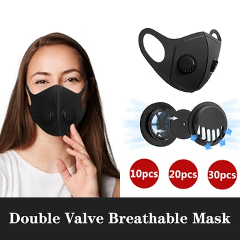 

Black Face Mask with Filter Reusable Sponge Masks Pm2.5 with With Double Valve Adult Unisex Mouth Caps Mascarilla Mouth-macks
