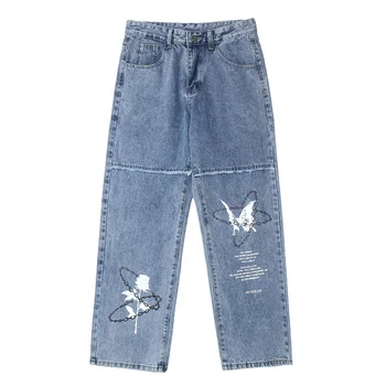 

2020 Hip Hop Japanese Harem Pants Men Women Streetwear Butterfly Print Men Trousers Harajuku Oversized Joggers Pants Jeans Black