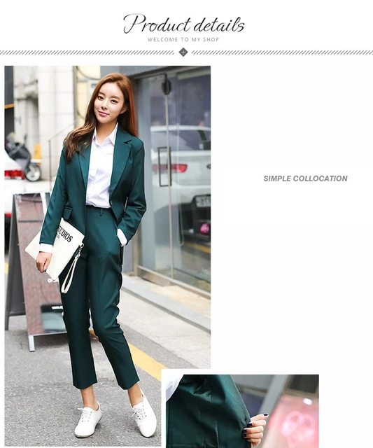 Tailleur Femme 2 Pièces Pantalon Et Veste Blazer - Manches Longues, Couleur Unie - Pour Bureau Et Occasions Business