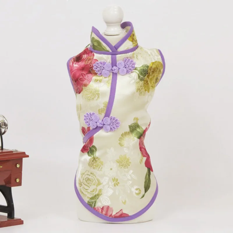 Китайские традиции платье маленькой собачки летняя одежда Cheongsam кошка платье тюль платья для малых и средних собак