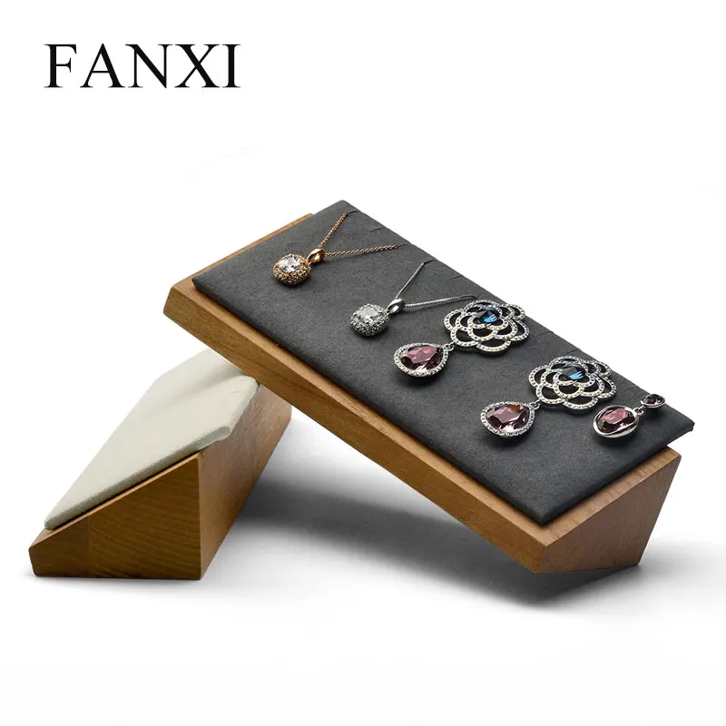 FANXI твердый деревянный держатель для ожерелья и подвесная витрина с микрофиброй для выставки ювелирных изделий