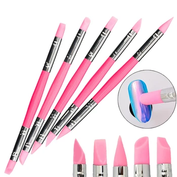 

5PCS/Set Double Head Silicone Nail Art Brush Dual End Sculpture Pen Mirror Powder Dust Applicator 3d Manicure Diy Accessory