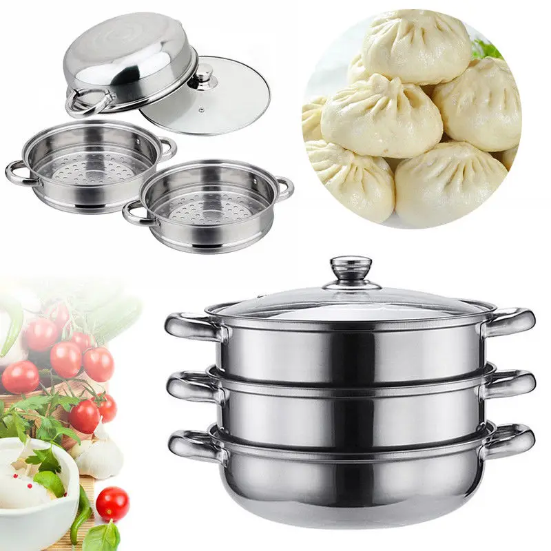 

1 Set Steamer 3-Layers Stainless Steel Steamer Multifunction Induction Steam Steaming Pot for Induction Cooker Gas Stove Kitchen