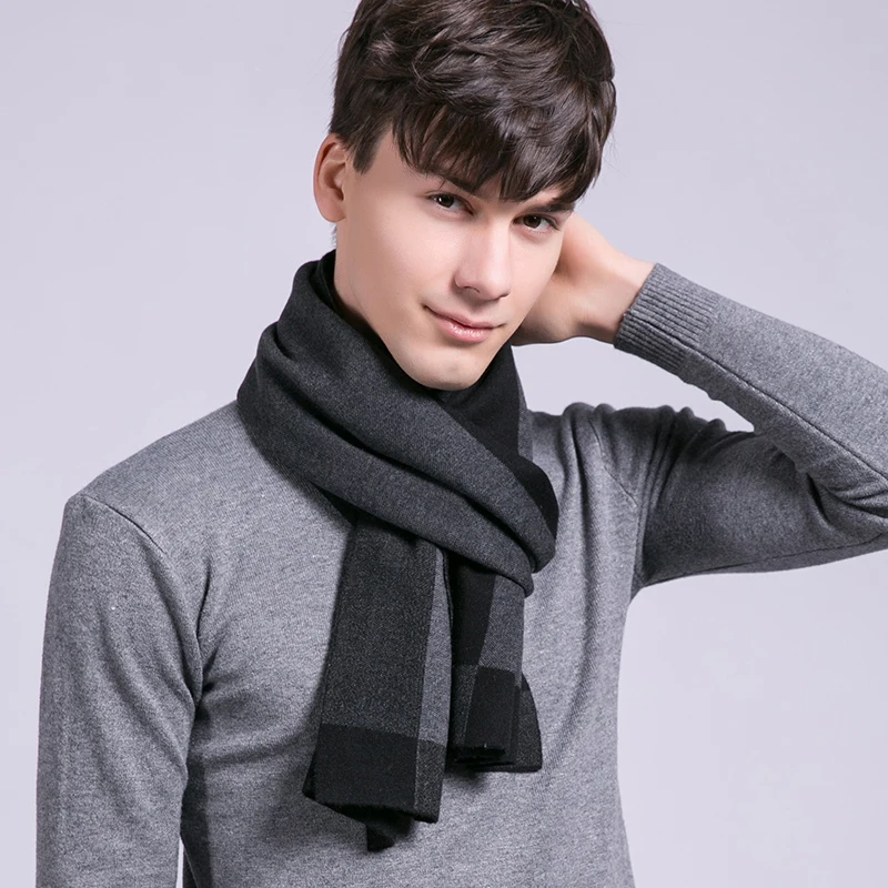 Зимний шерстяной шарф мужской бренд шали в стиле пэчворк и обертывания для кожи Echarpe мужские теплые длинные шерстяные шарфы черный платок