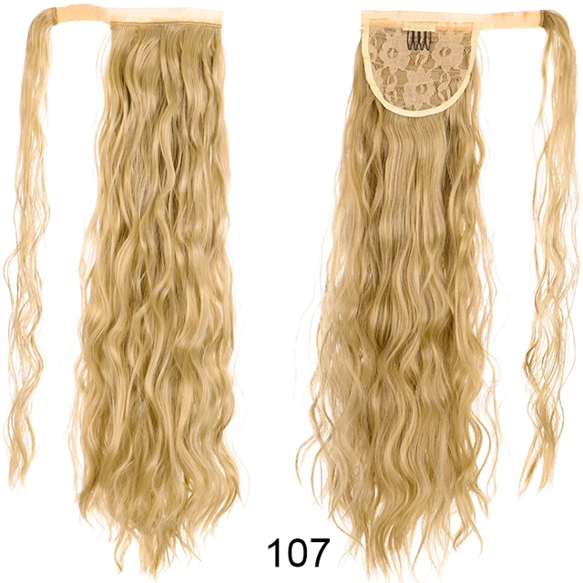 DIANQI Synthetic Corn Wavy Long Curly Ponytail Hairpiece Wrap on Clip Hair Extensions Black Pony Hair 107