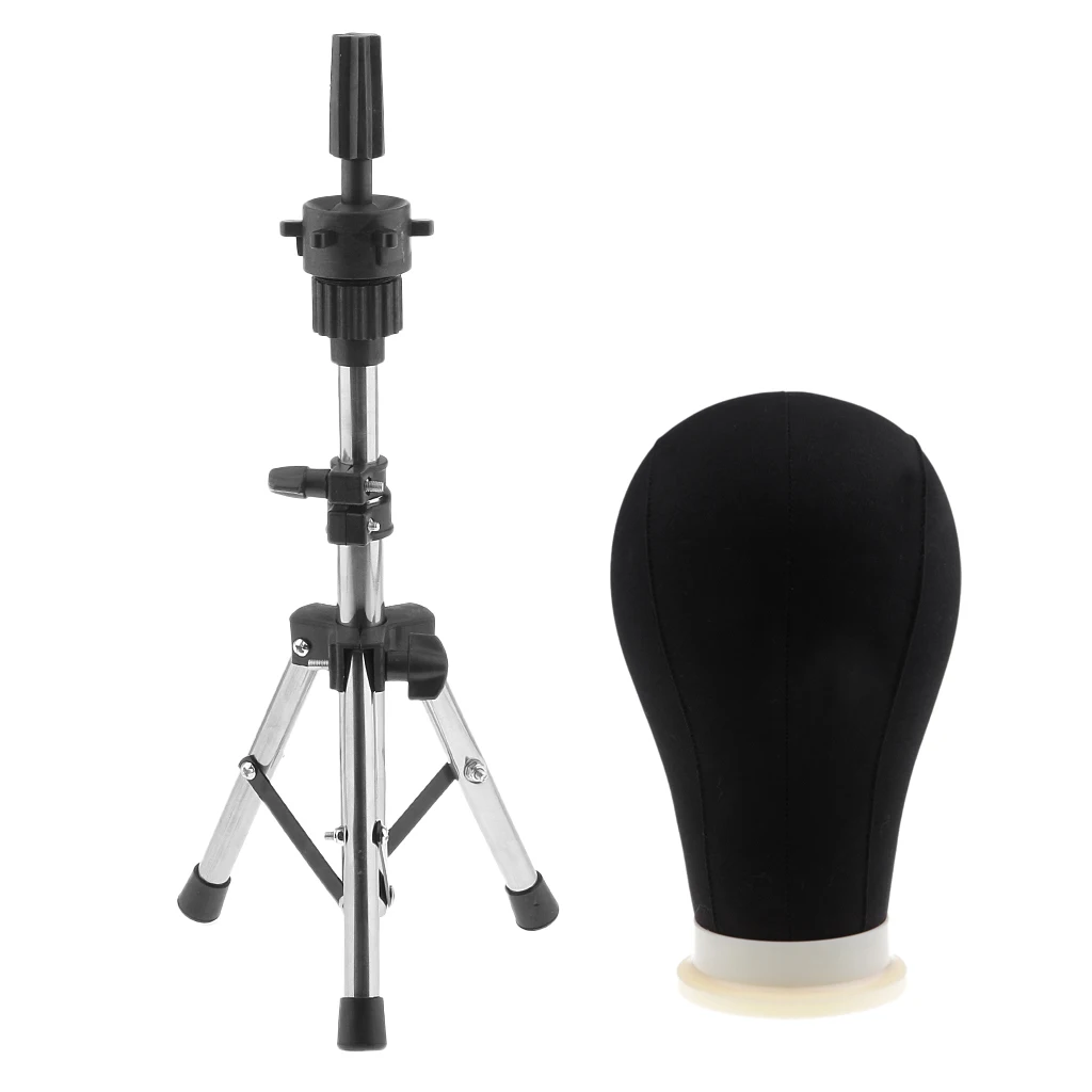 24`` Black Poly Canvas Block Head Mannequin Head With Stand And Head Pins