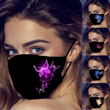 

5pcs Adult Face Masks Protect Unisex Mask Cotton Dustproof Reusable Butterfly Printing Mask Mouth Cover Fabric Masks Mascarilla