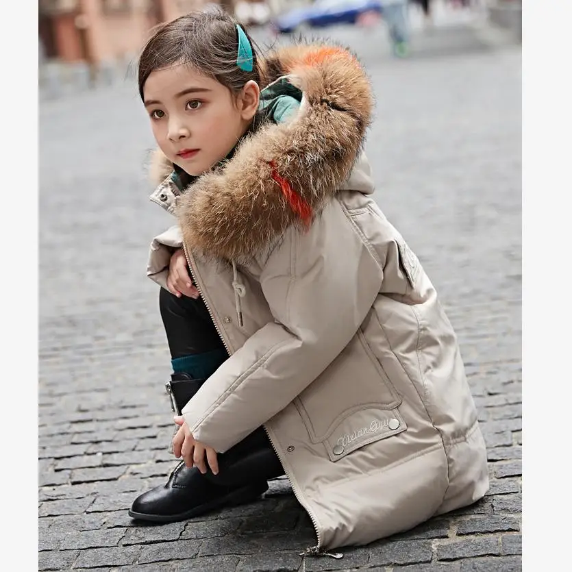 

2019 Winter New Children Hooded Down Coat Real Fur collar Casual Outerwear Modis Kids Clothes Down Jacket For Cold Weather Y2029