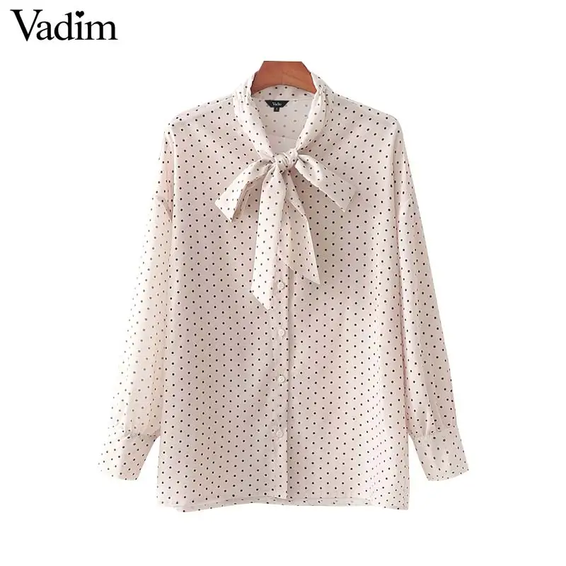 

Vadim women chic oversized dots blouse bow tie collar long sleeve sweet shirt female stylish office wear tops blusas LB784