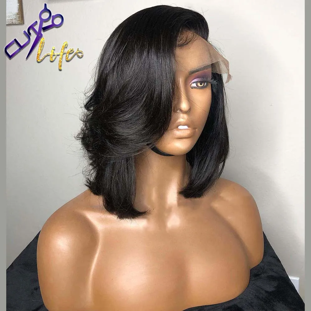 Short Bob Wavy Wig Human Hair 4X4 Lace Closure Wig For Women Pixie 13X4 Lace Front Brazilian Remy Natural Pre Plucked