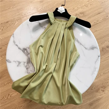 

HIGH STREET Newest Fashion 2020 Designer Blouse Women's Halter Sleeveless Chiffon Blouse Top