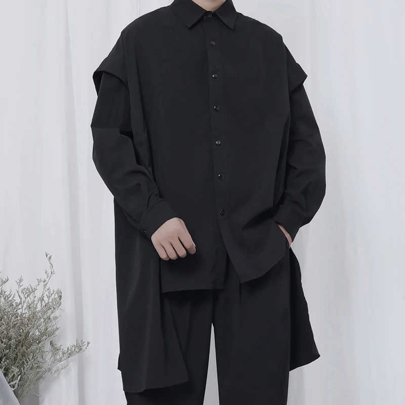 S~ 6XL! Размер на заказ плюс новая мужская одежда оригинальная короткая передняя длинная Асимметричная Свободная рубашка с длинным рукавом