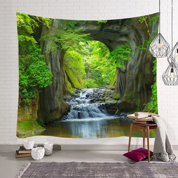 

A Forest Waterfall Tapestry Wall Hanging Landscape Picnic Rug Camping Home Decor Bedspread Sheet Wall Cloth Tapestries Tapiz