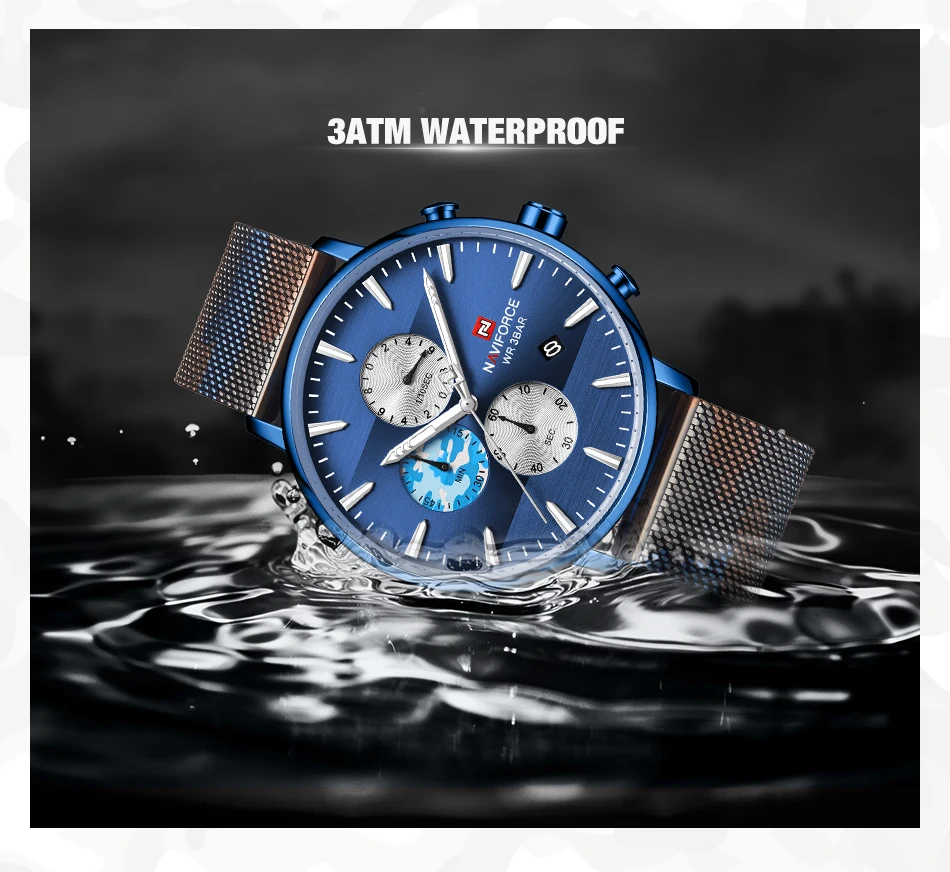 NAVIFORCE мужские часы Топ люксовый бренд Мода из нержавеющей стали камуфляж хронограф с ремешком кварцевые часы мужские s повседневные спортивные часы