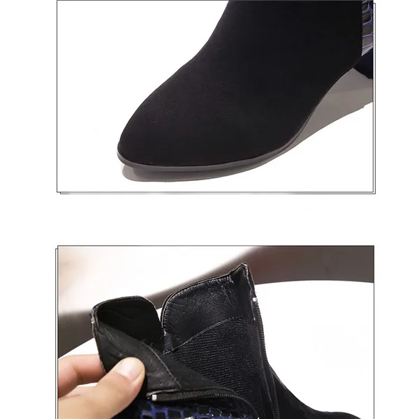 Женские ботильоны из змеиной кожи с острым носком; тонкие ботинки на квадратном каблуке; повседневная обувь для работы; Короткие Плюшевые ботинки на квадратном каблуке; Buty Damskie