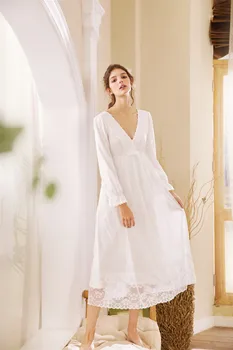 

COTTON Sleepwear Mesh Gown Retro Nighty Dress Palace Nightwear Vestido Negligee CP016A